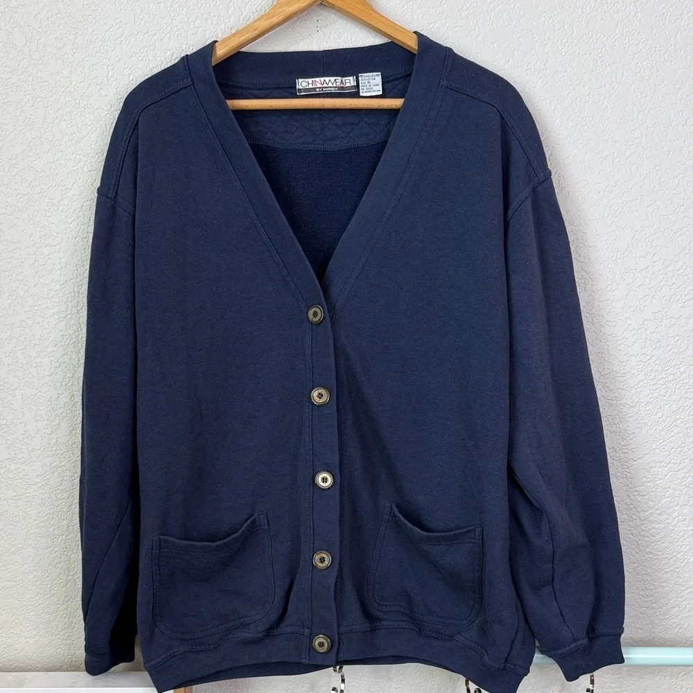 Vintage Classic Navy Blue Cardigan Sweater Size XLarge